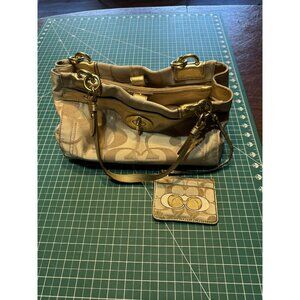 Coach Beige Signature Handbag & Wallet Set With Gold Accents